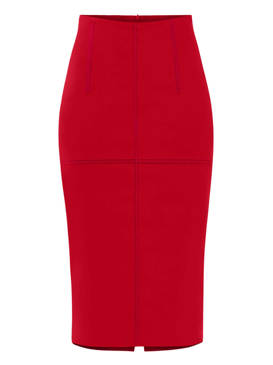 Details Matter High-Waist Pencil Midi Skirt - Red by Tia Dorraine Women's Luxury Fashion Designer Clothing Brand