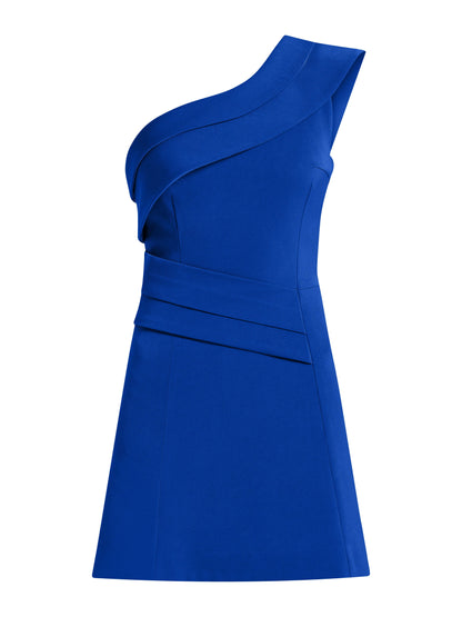 Elegant Touch One-Shoulder Mini Dress - Azure Blue