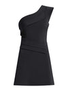 Elegant Touch One-Shoulder Mini Dress - Black