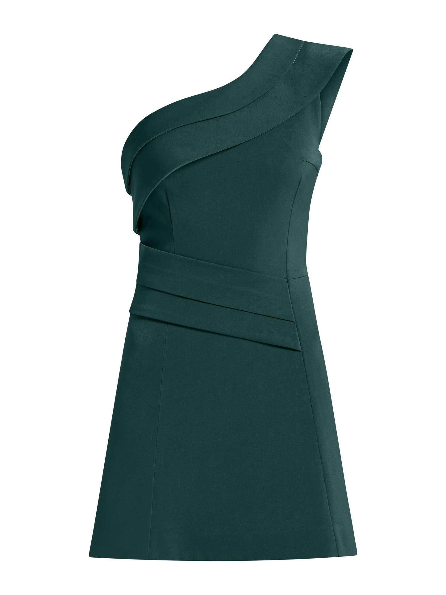Elegant Touch One-Shoulder Mini Dress - Dark Green