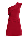 Elegant Touch One-Shoulder Mini Dress - Fierce Red