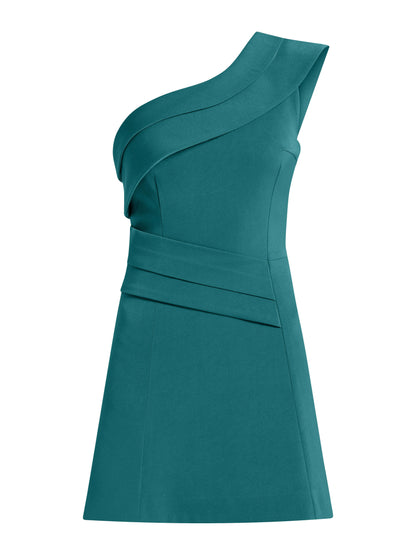 Elegant Touch One-Shoulder Mini Dress - Turquoise