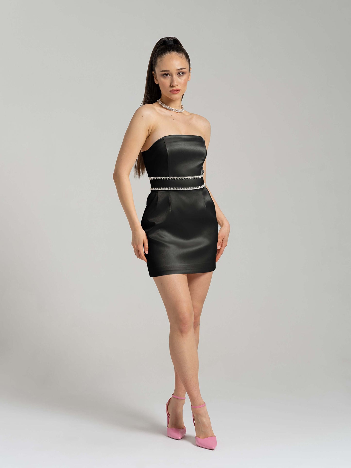 Elevated Excellence Crystal-Embellished Mini Dress - Black