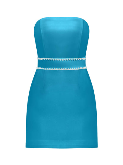 Elevated Excellence Mini Dress - Capri Blue by Tia Dorraine Women's Luxury Fashion Designer Clothing Brand