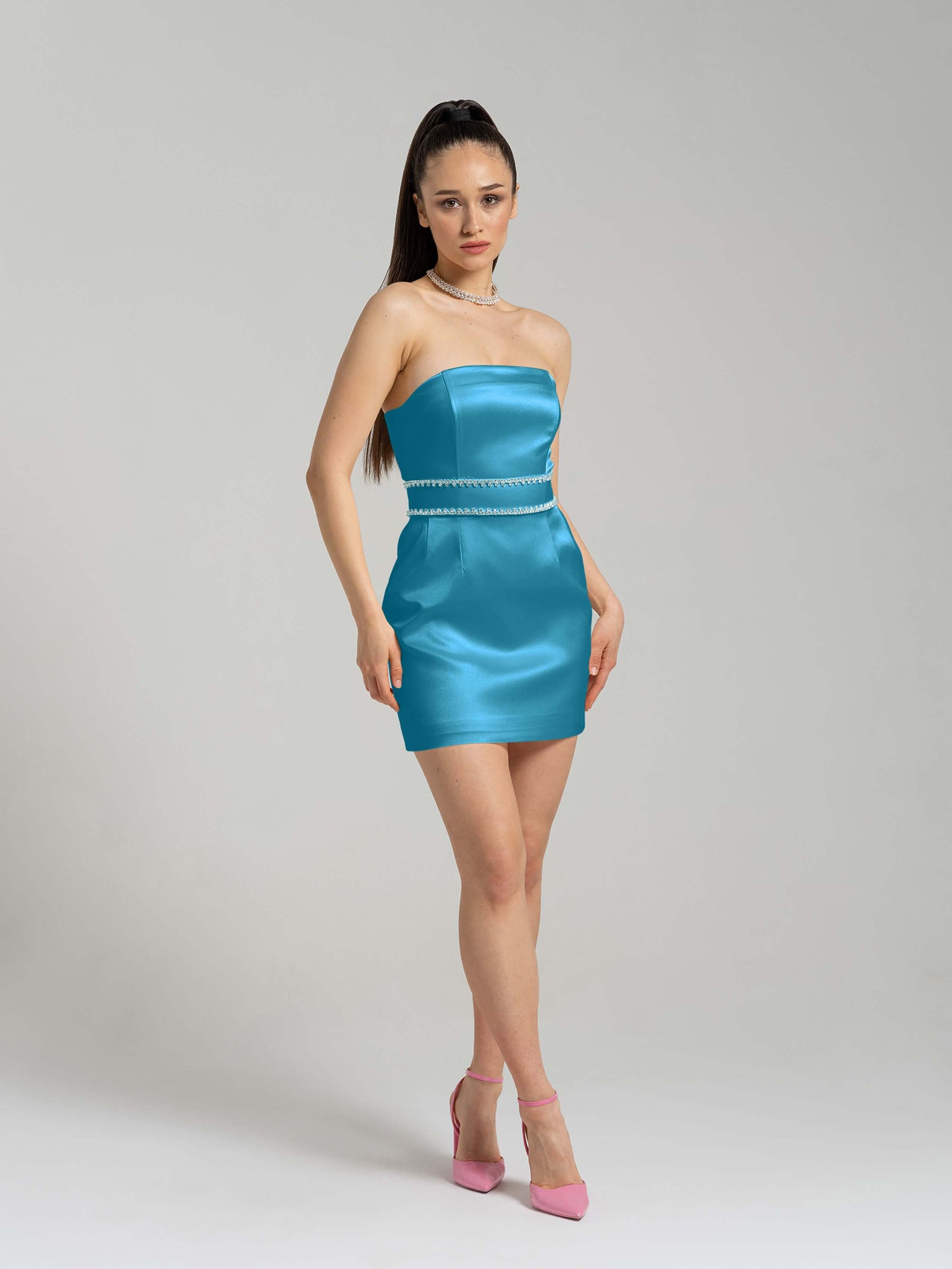 Elevated Excellence Mini Dress - Capri Blue by Tia Dorraine Women's Luxury Fashion Designer Clothing Brand