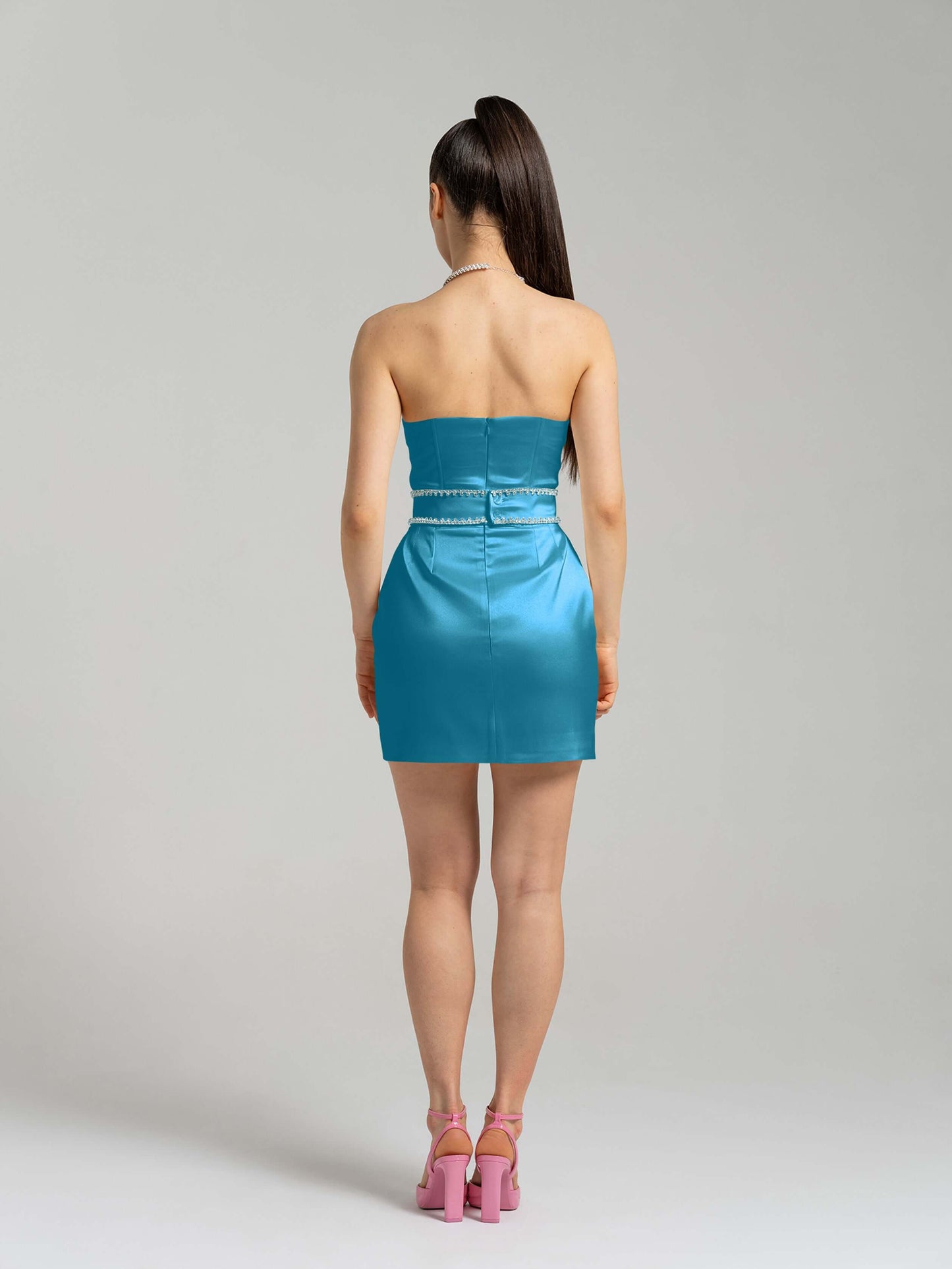 Elevated Excellence Crystal-Embellished Mini Dress - Capri Blue