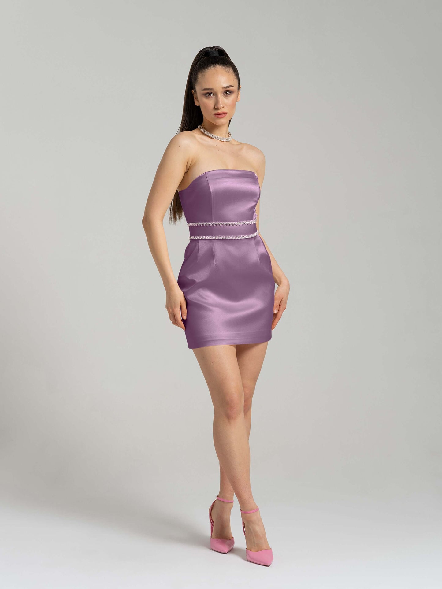 Elevated Excellence Crystal-Embellished Mini Dress - Imperial Purple