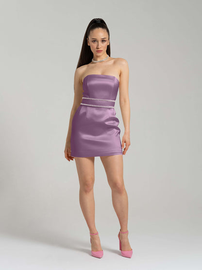 Elevated Excellence Crystal-Embellished Mini Dress - Imperial Purple