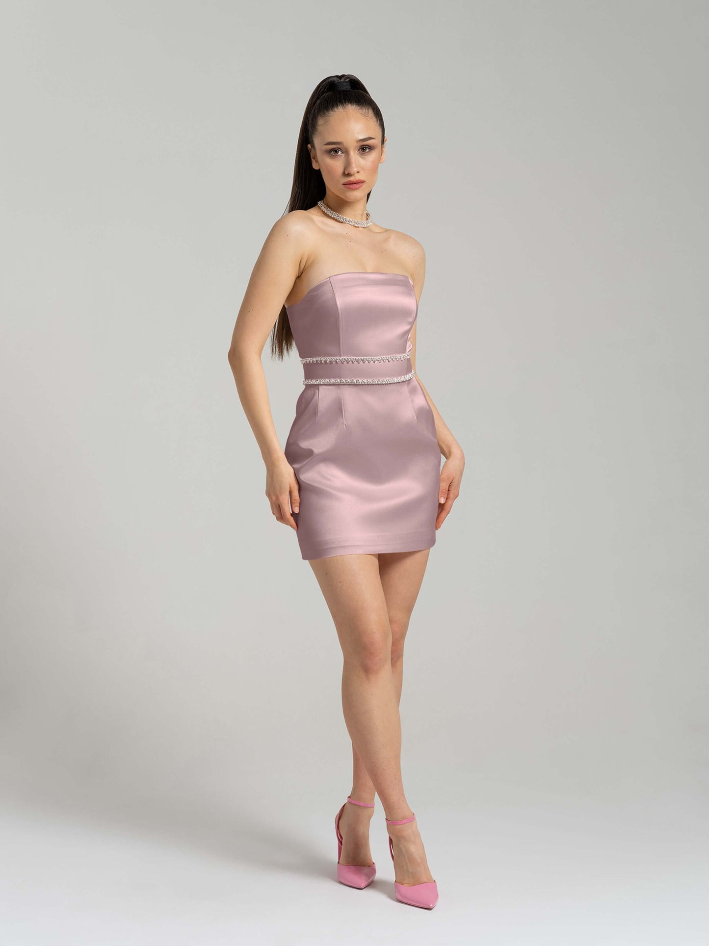Elevated Excellence Crystal-Embellished Mini Dress - Thistle Purple