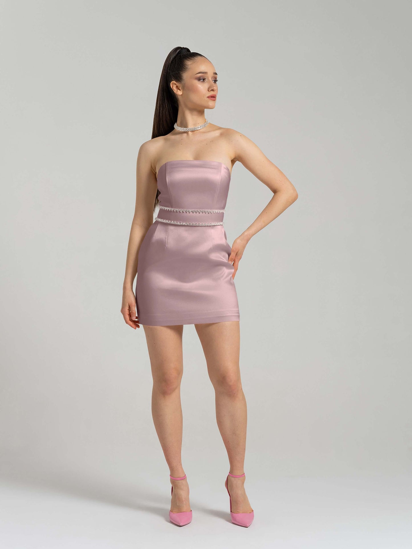 Elevated Excellence Mini Dress - Soft Pink by Tia Dorraine Women's Luxury Fashion Designer Clothing Brand