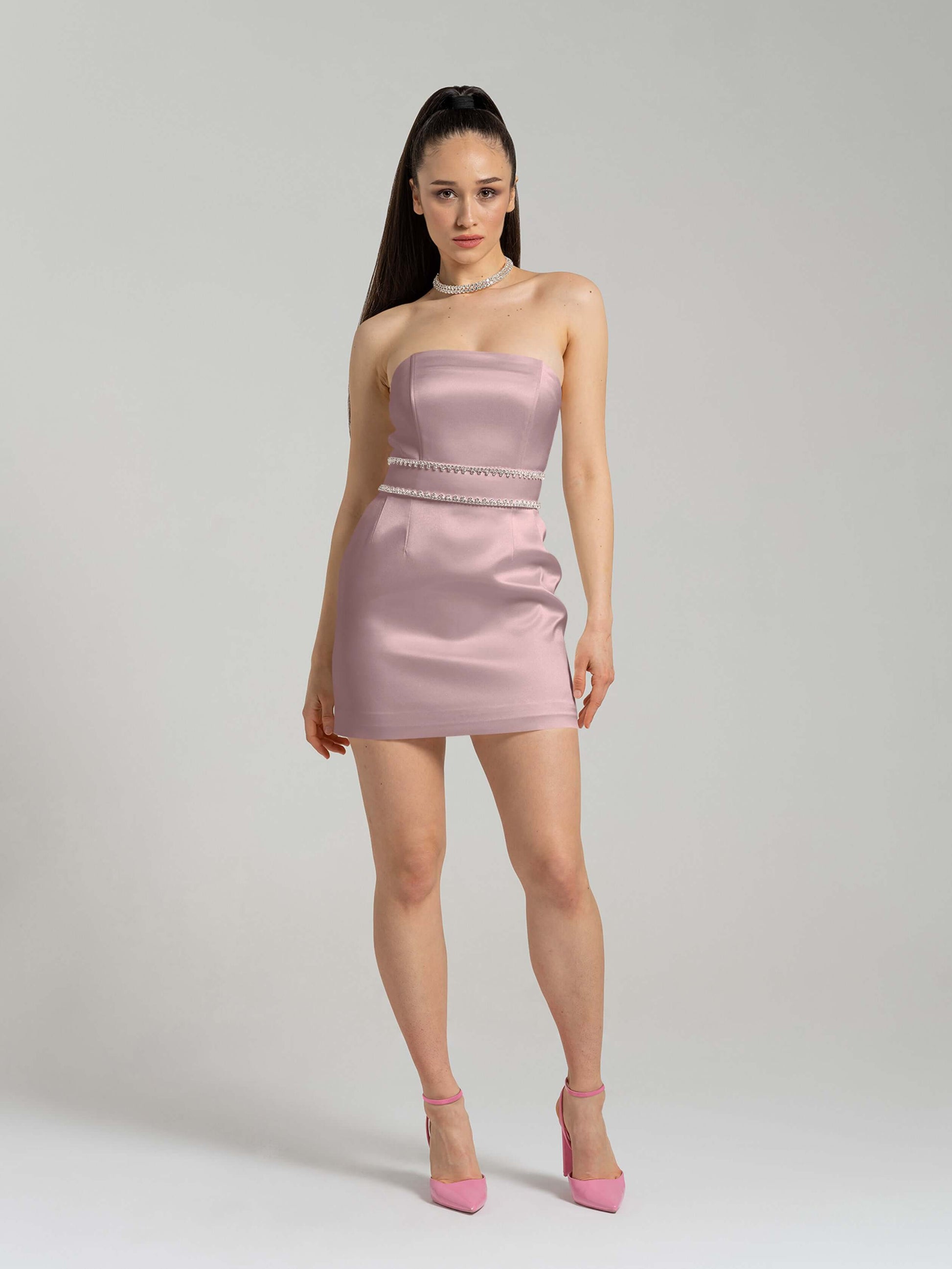 Elevated Excellence Mini Dress - Soft Pink by Tia Dorraine Women's Luxury Fashion Designer Clothing Brand