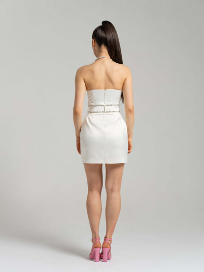 Elevated Excellence Mini Dress - Pearl White by Tia Dorraine Women's Luxury Fashion Designer Clothing Brand