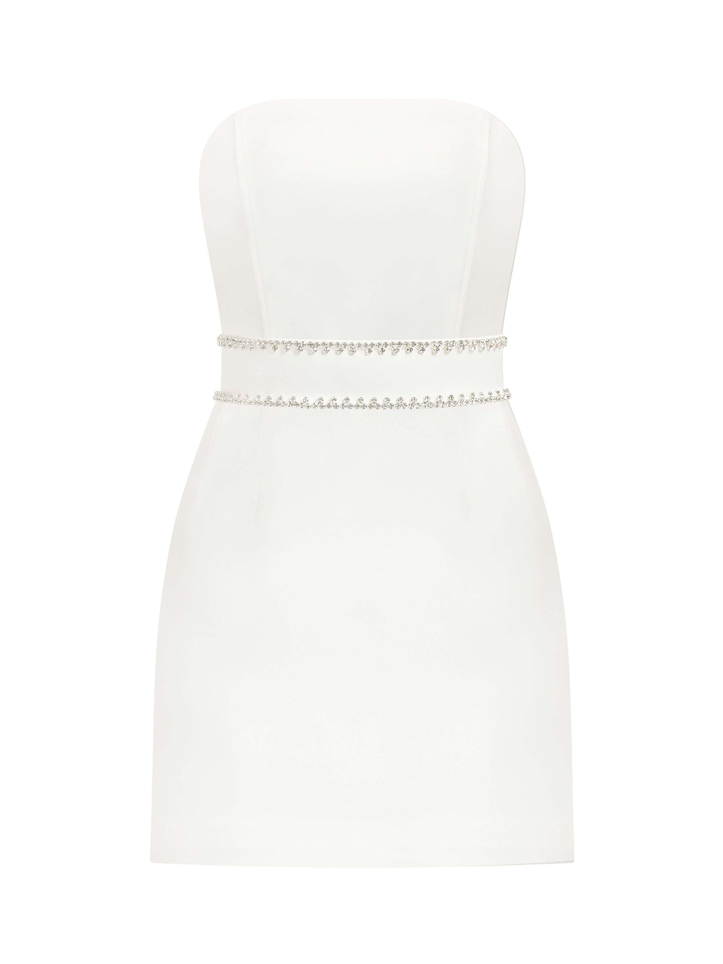 Elevated Excellence Crystal-Embellished Mini Dress - Pearl White