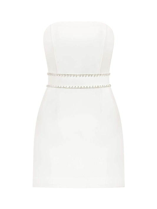 Elevated Excellence Mini Dress - Pearl White by Tia Dorraine Women's Luxury Fashion Designer Clothing Brand