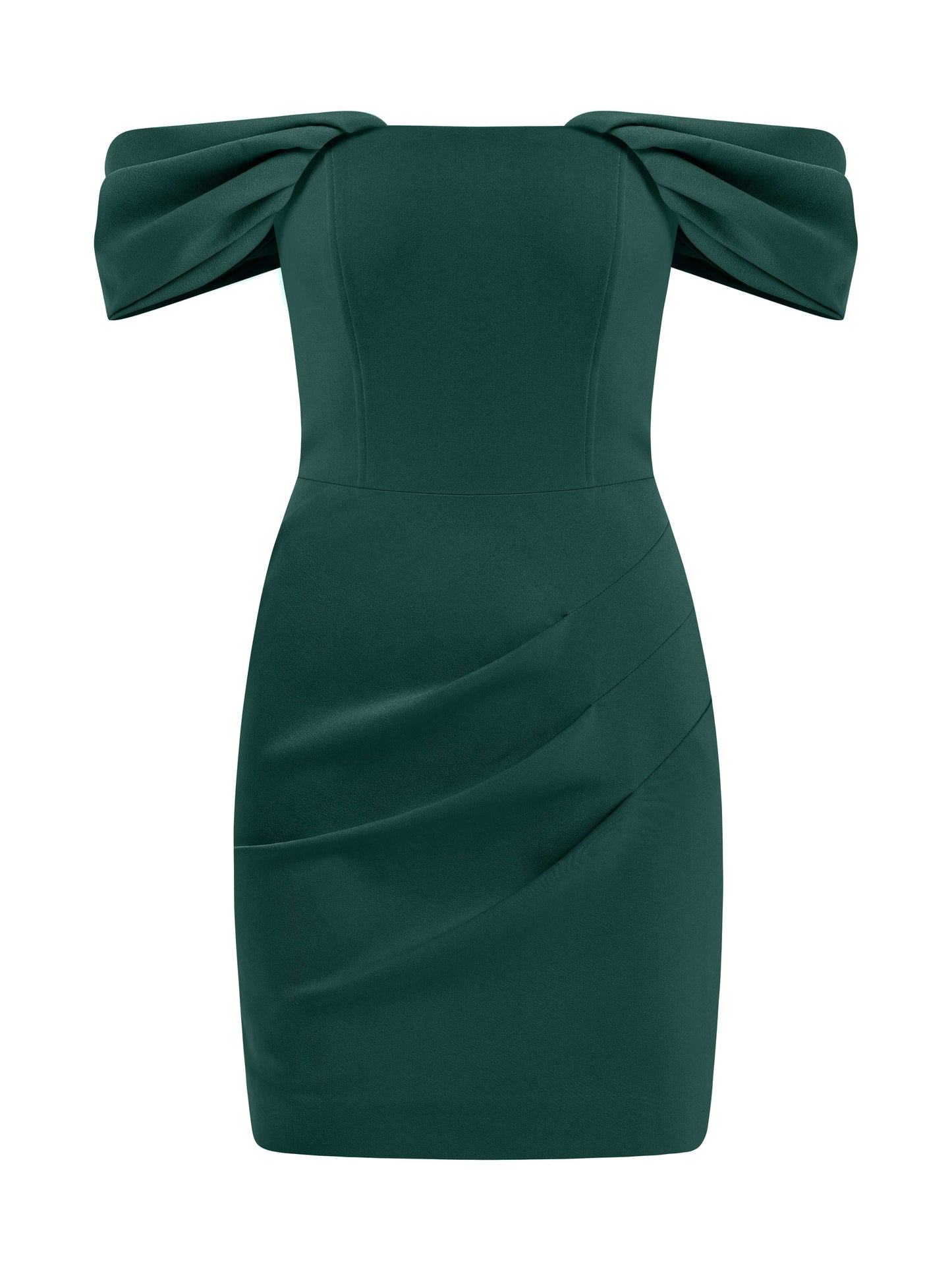 Evoking Glamour Off-Shoulder Mini Dress - Dark Green