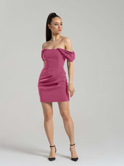 Evoking Glamour Off-Shoulder Mini Dress - Pink