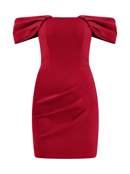 Evoking Glamour Off-Shoulder Mini Dress - Fierce Red