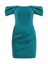 Evoking Glamour Off-Shoulder Mini Dress - Turquoise