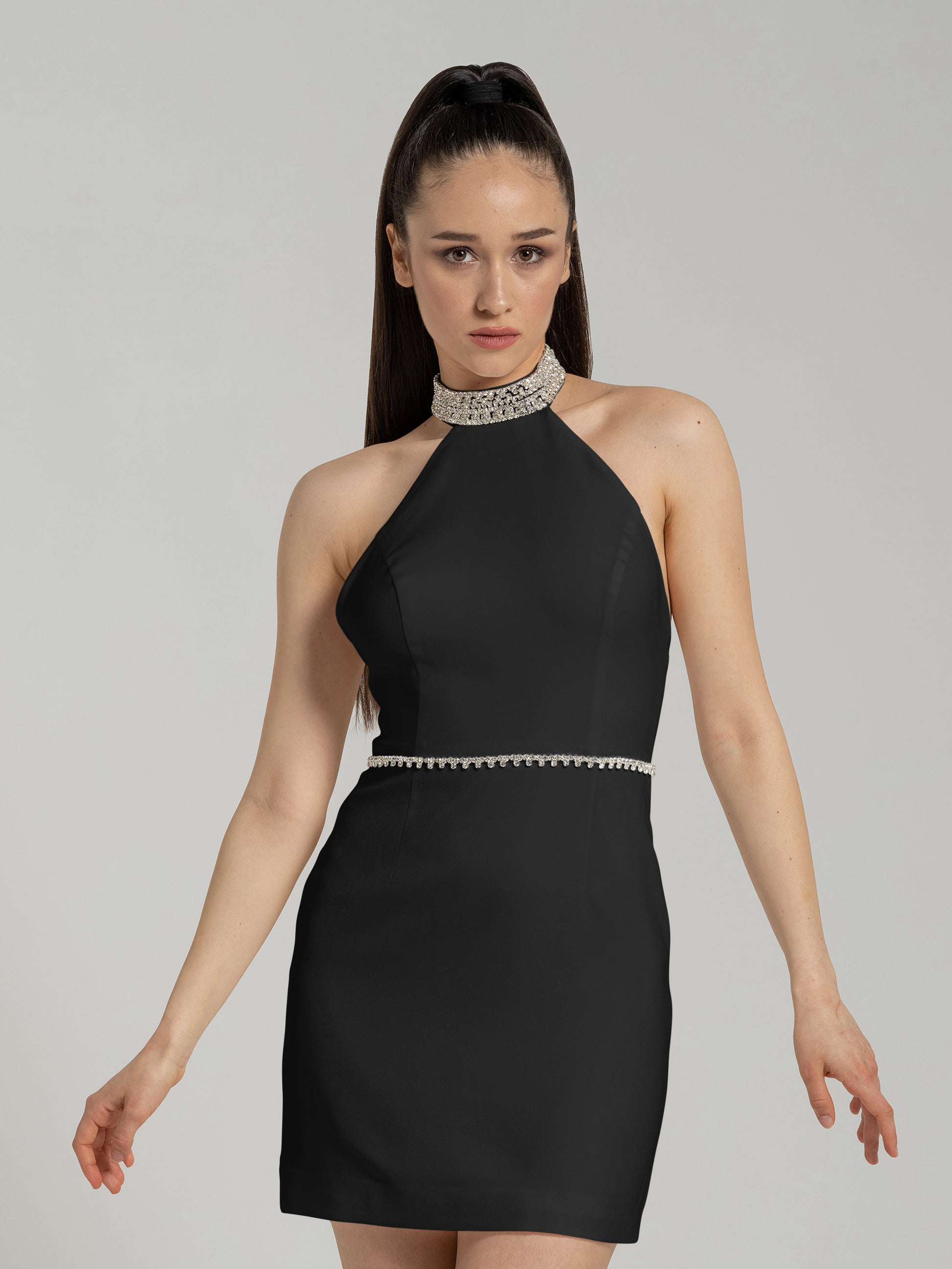 Fall in Love Crystal-Embellished Mini Dress - Black by Tia Dorraine Women's Luxury Fashion Designer Clothing Brand