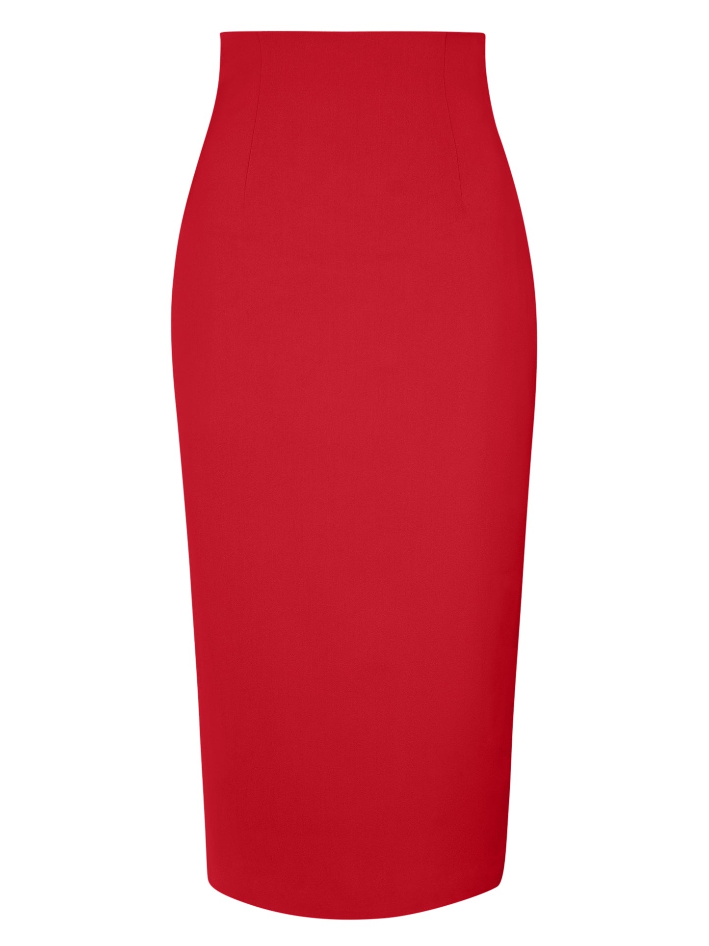 Fierce Red High-Waist Pencil Midi Skirt
