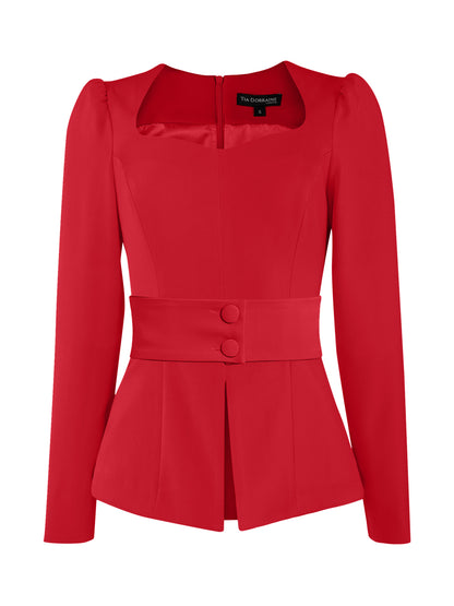 Fierce Red Sweetheart Blouse by Tia Dorraine Women's Luxury Fashion Designer Clothing Brand