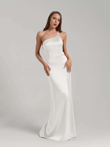 Goddess of Love Satin Long Gown - Pearl White