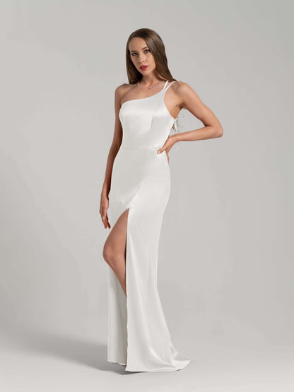 Goddess of Love Satin Long Gown - Pearl White