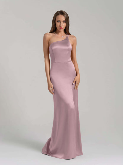 Goddess of Love Satin Long Gown - Thistle Purple