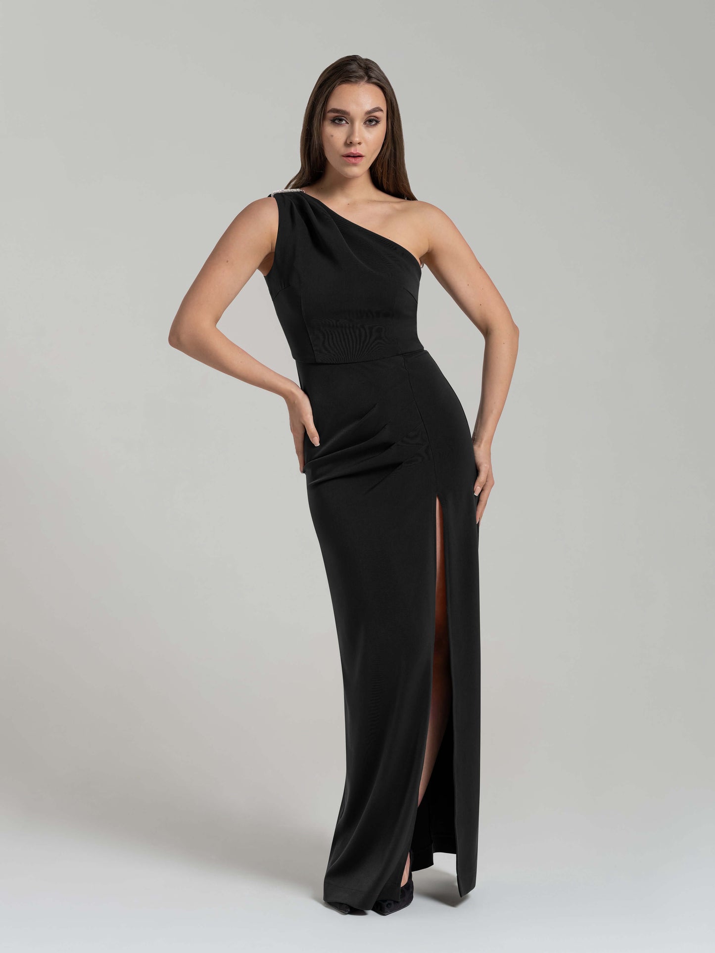 Harmony Asymmetric Long Dress - Black by Tia Dorraine Women's Luxury Fashion Designer Clothing Brand
