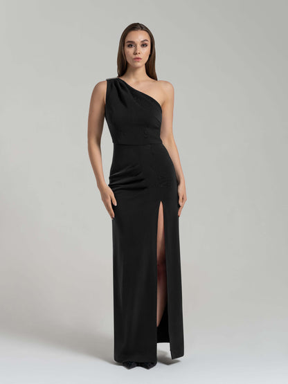 Harmony Asymmetric Long Dress - Black by Tia Dorraine Women's Luxury Fashion Designer Clothing Brand