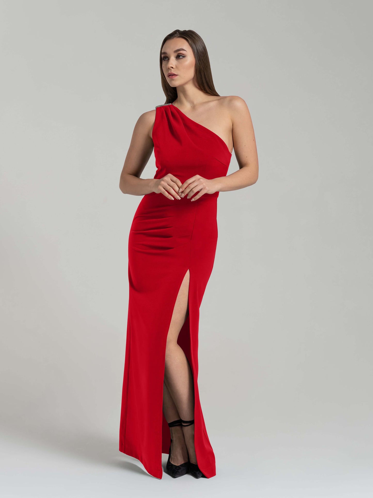 Harmony Asymmetric Long Dress - Red by Tia Dorraine Women's Luxury Fashion Designer Clothing Brand