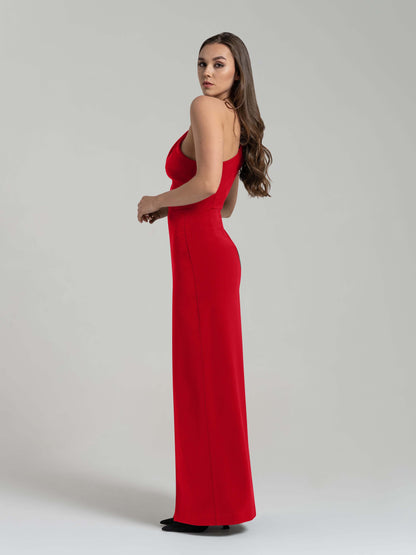 Harmony Asymmetric Long Dress - Red by Tia Dorraine Women's Luxury Fashion Designer Clothing Brand