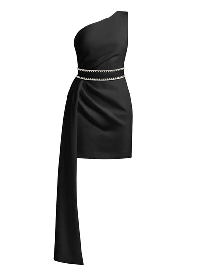 Iconic Glamour Crystal-Adorned Short Dress - Black