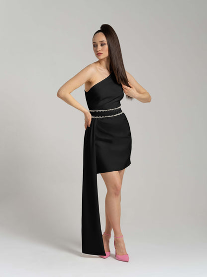 Iconic Glamour Crystal-Adorned Short Dress - Black