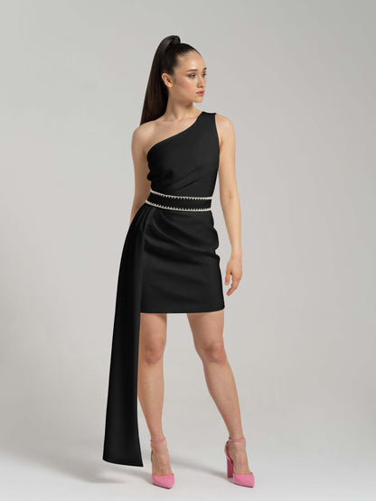 Iconic Glamour Crystal-Adorned Dress - Black