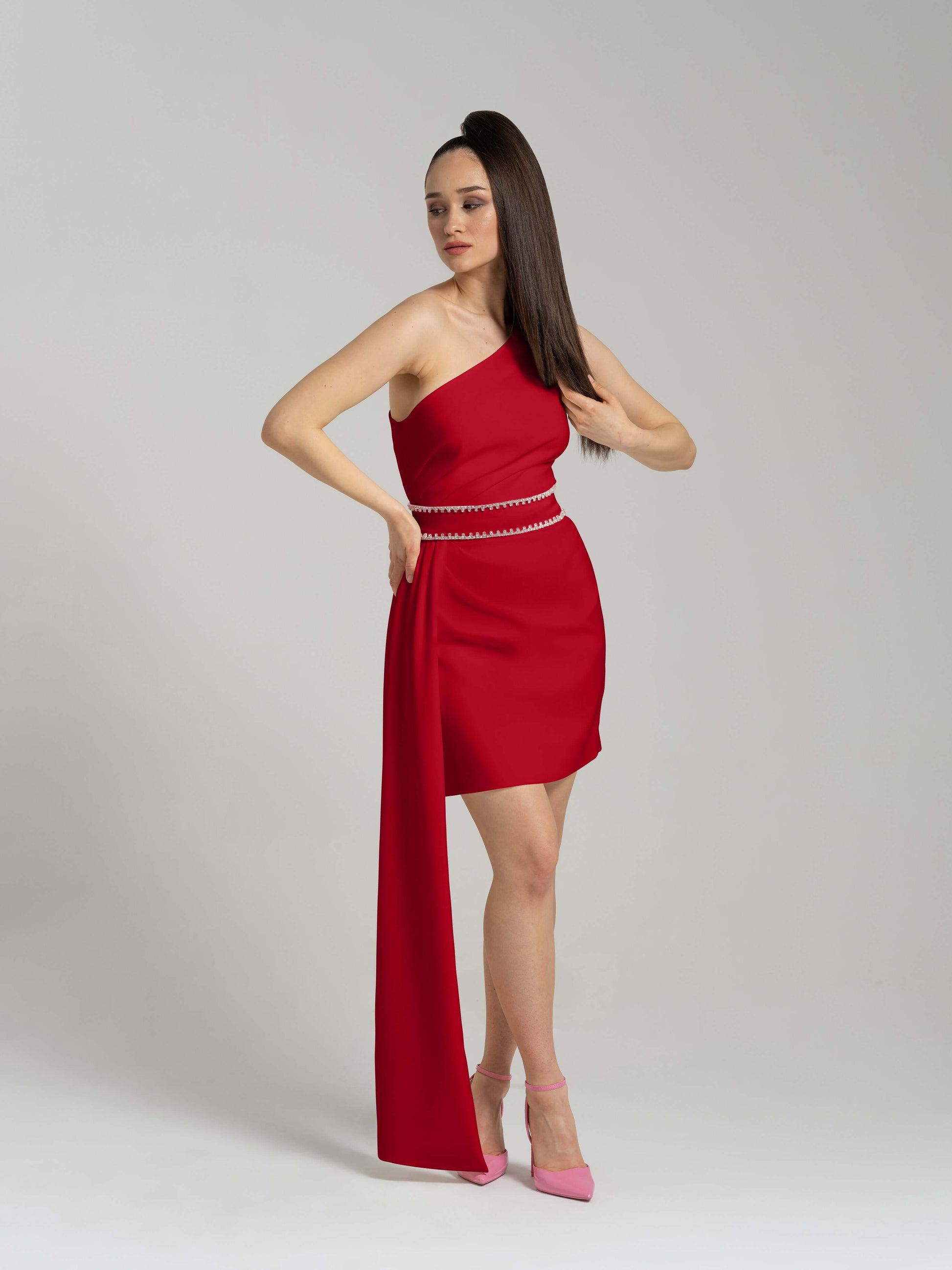 Iconic Glamour Crystal-Adorned Dress - Red by Tia Dorraine Women's Luxury Fashion Designer Clothing Brand