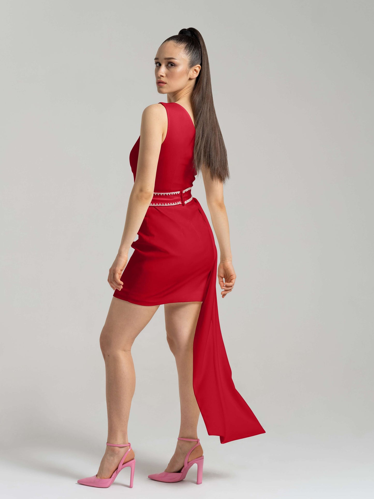 Iconic Glamour Crystal-Adorned Dress - Red