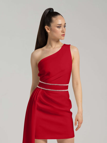 Iconic Glamour Crystal-Adorned Dress - Red by Tia Dorraine Women's Luxury Fashion Designer Clothing Brand