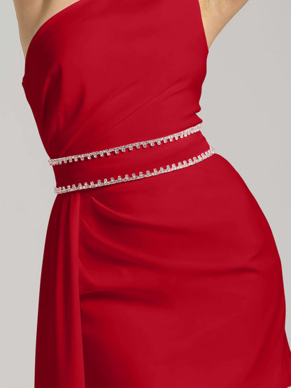 Iconic Glamour Crystal-Adorned Short Dress - Fierce Red