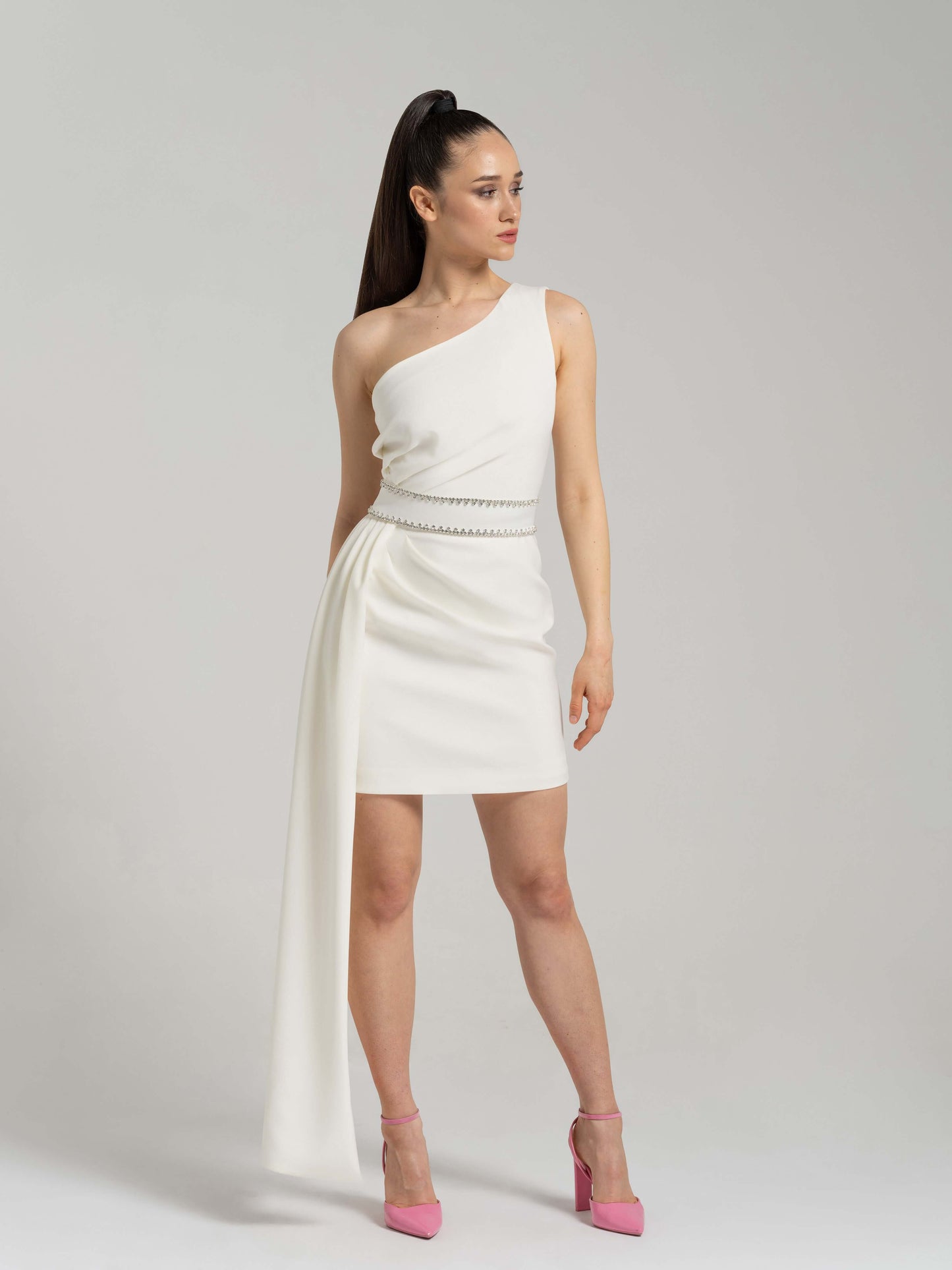Iconic Glamour Crystal-Adorned Dress - White by Tia Dorraine Women's Luxury Fashion Designer Clothing Brand