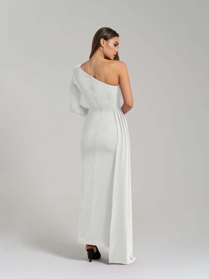 Iconic Glamour Draped Long Dress - Pearl White