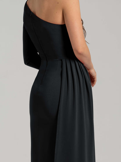Iconic Glamour Draped Long Dress - Black