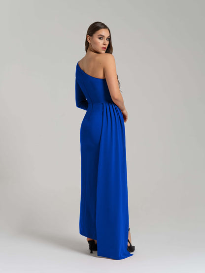 Iconic Glamour Draped Long Dress - Azure Blue
