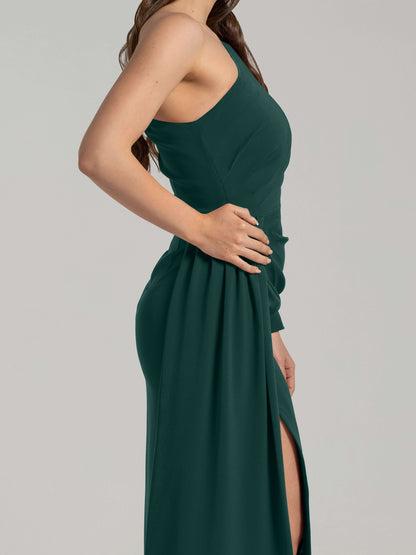 Iconic Glamour Draped Long Dress - Dark Green