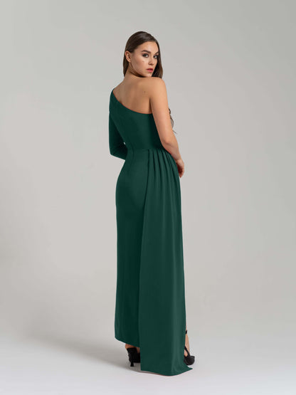 Iconic Glamour Draped Long Dress - Dark Green