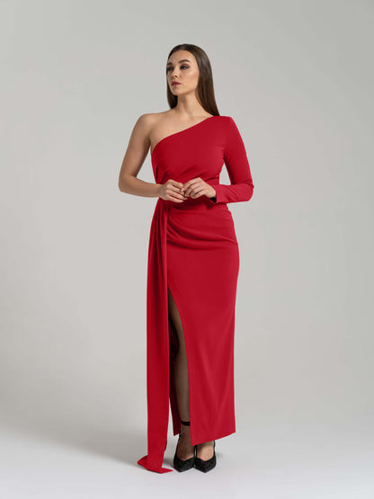 Iconic Glamour Draped Long Dress - Red