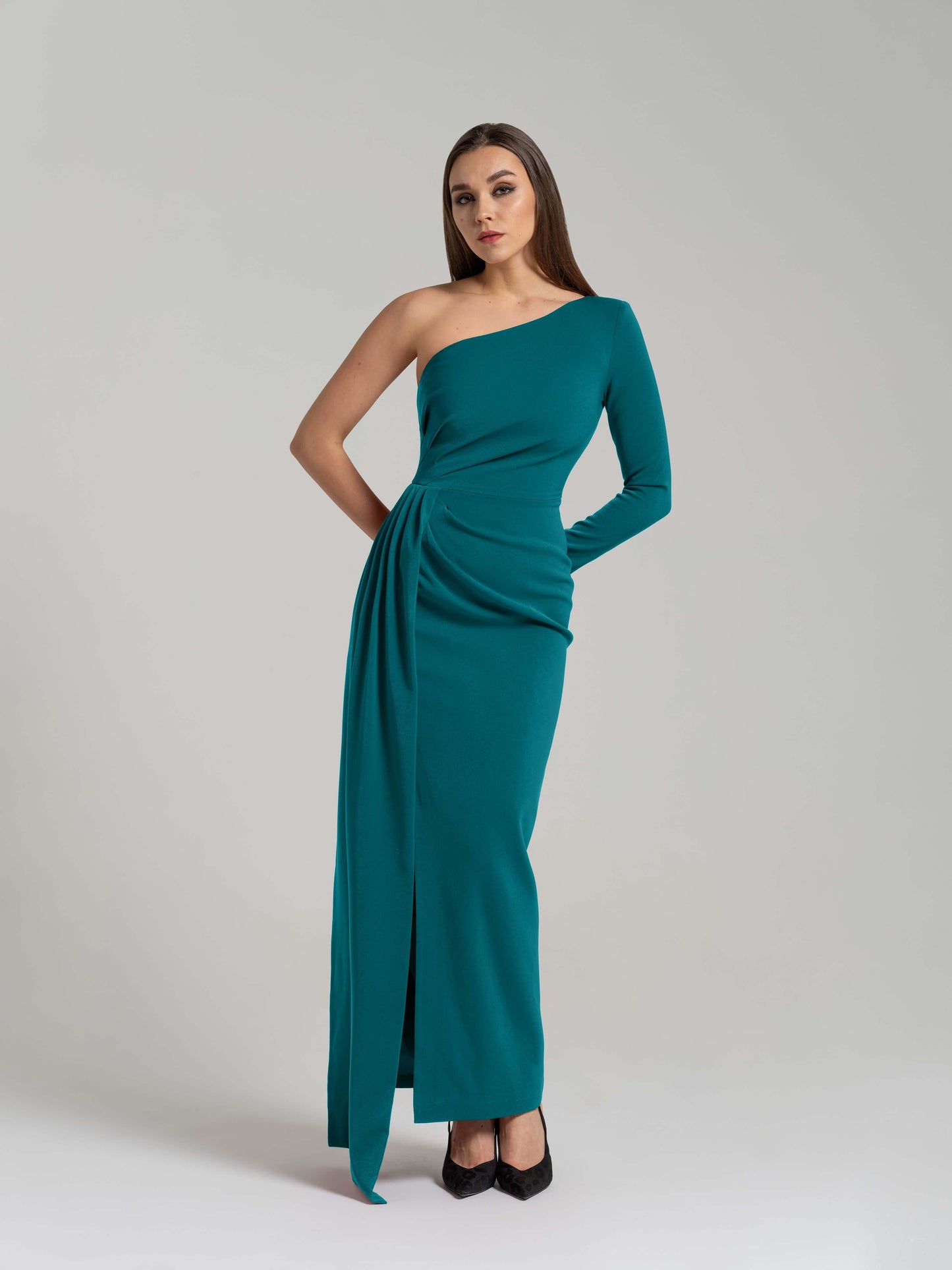 Iconic Glamour Draped Long Dress - Turquoise