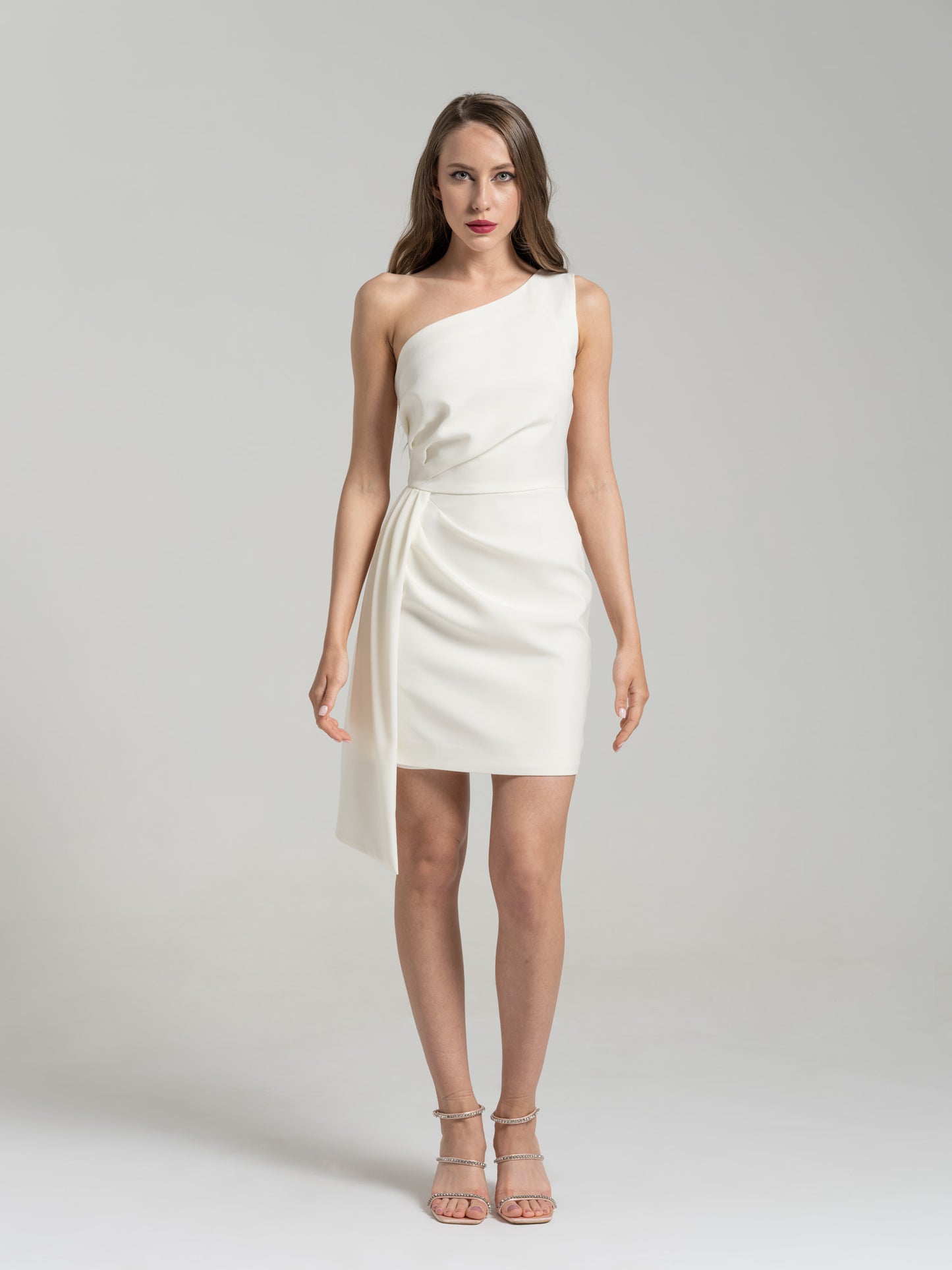 Iconic Glamour Draped Short Dress - Pearl White