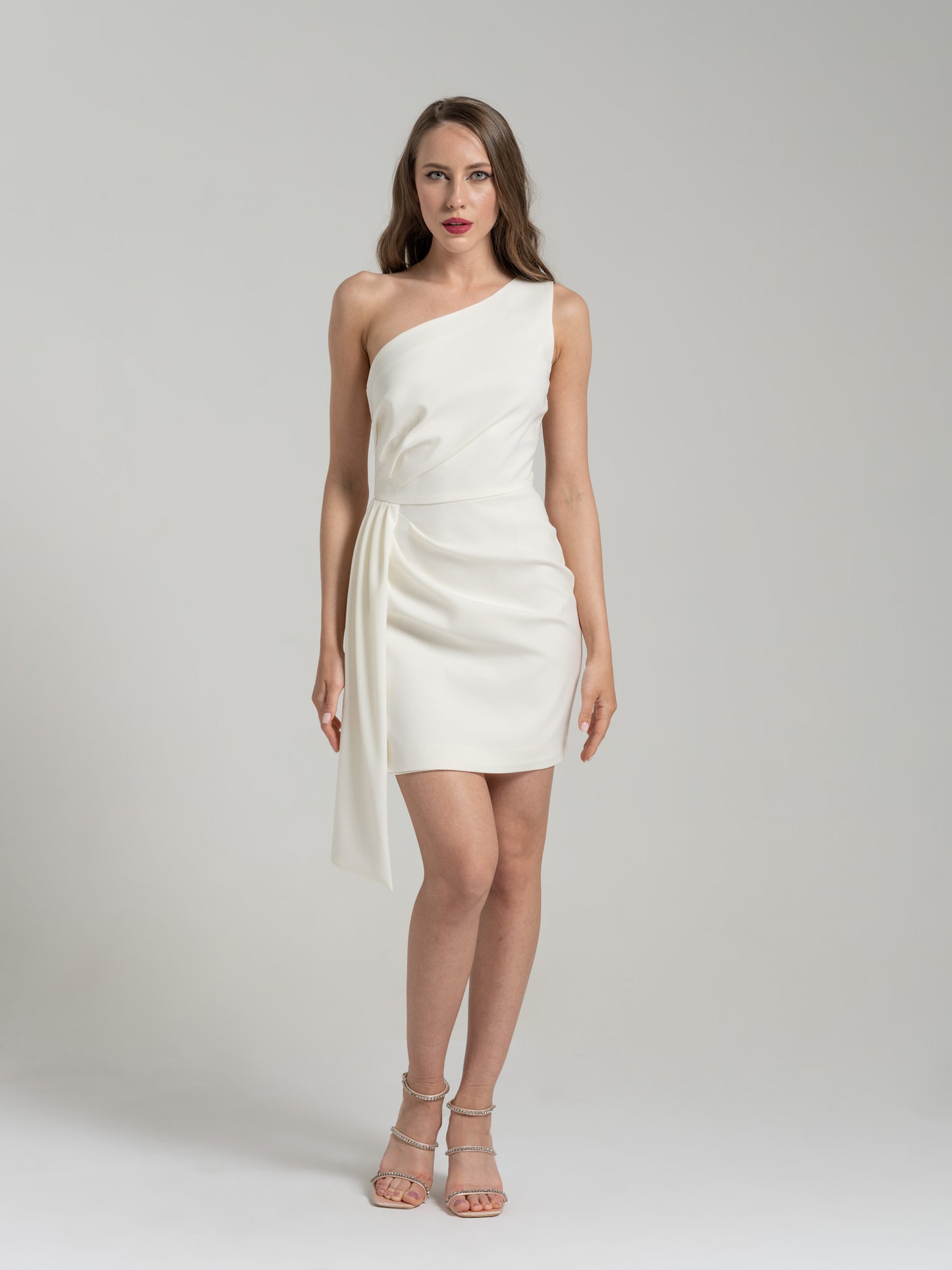 Iconic Glamour Draped Short Dress - Pearl White