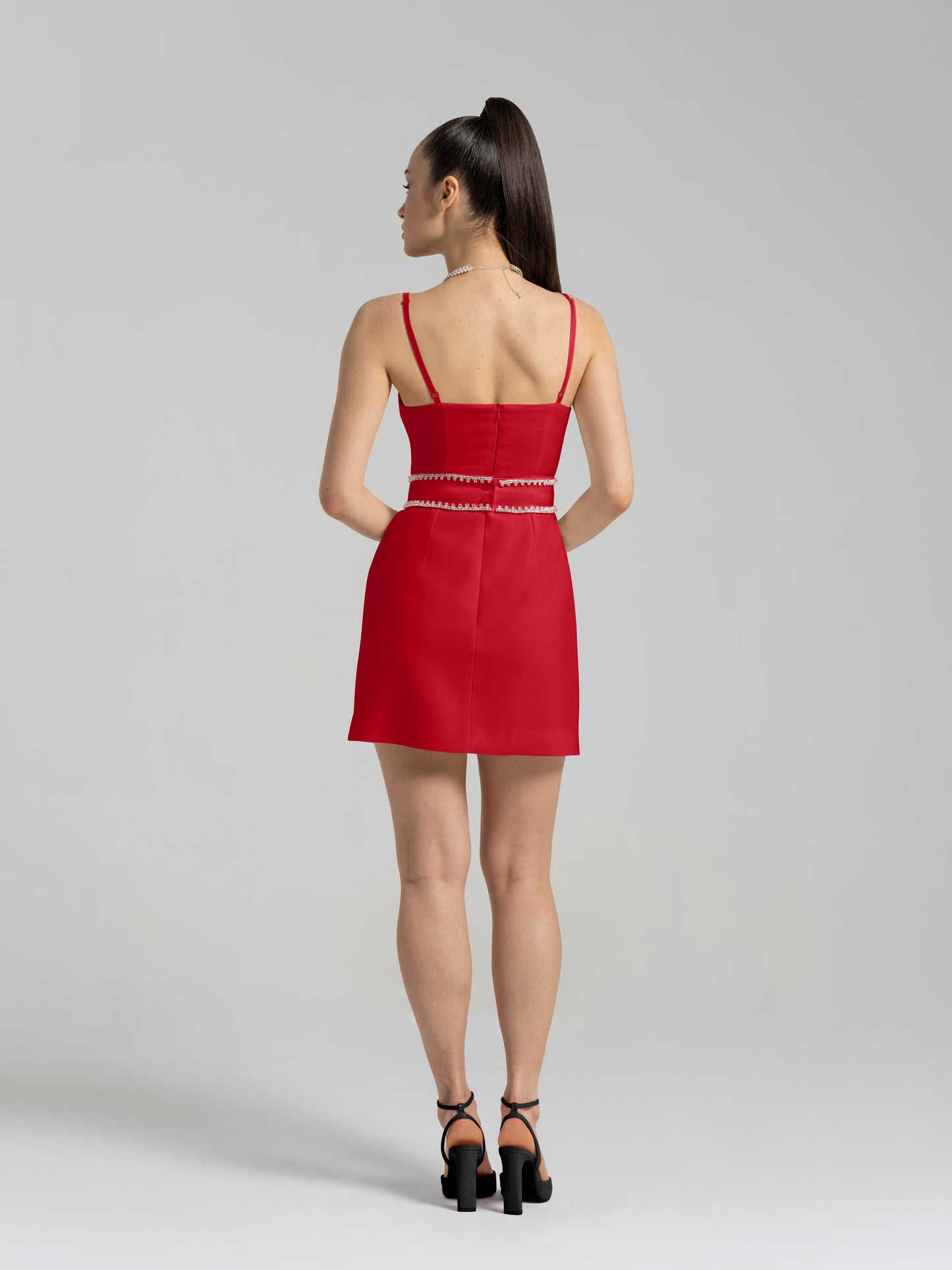 Into You Fitted Mini Dress with Crystal Belt - Fierce Red